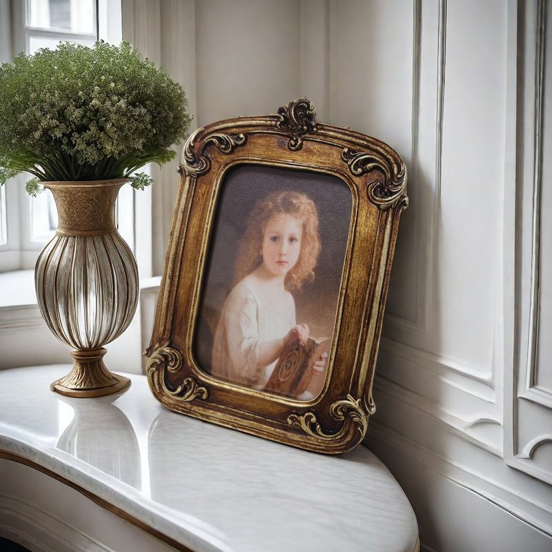 Directly supplied resin creative European retro French literary home decoration ornaments golden carved combination table photo frame