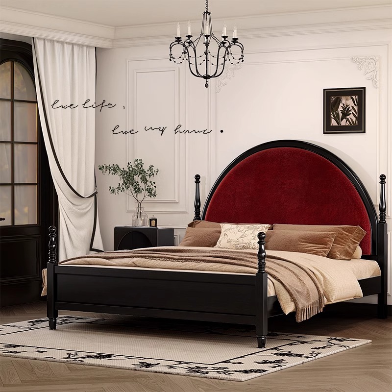 Cama de madera negra francesa retrógrada dormitorio principal cama doble de 1.8m cama de matrimonio americana caja de almacenamiento de alta antigüedad cama de paquete suave image 3