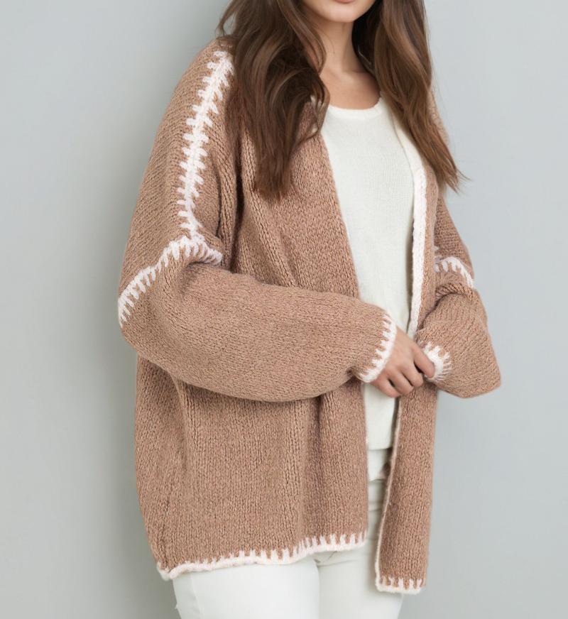 420g Weight Long Sleeve Sleeve Length Placket Placket Type Polyester Fabric Type Long Top Length Cardigan, Sweater Tops Type Daily Occasion Collarless Neckline Loose Fit Type Color Block Pattern Winter, Spring, Autumn Season Women's Gender Vacation Style Wholesale Women's Vacation Color Block Long Sleeve Sweaters & Cardigans 19