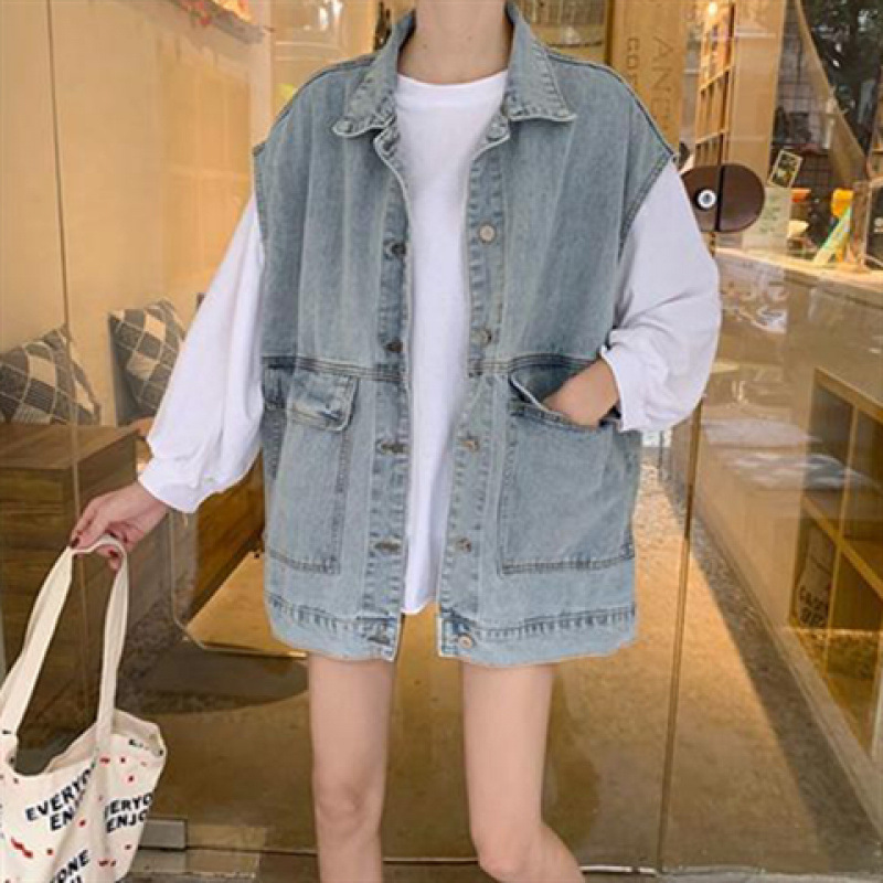 ​​Vintage Distressed Denim Jacket For Women – Loose Fit, Petite Short Style (S-XXXL, Vintage Blue/Bluish)​​_mkmklike.com