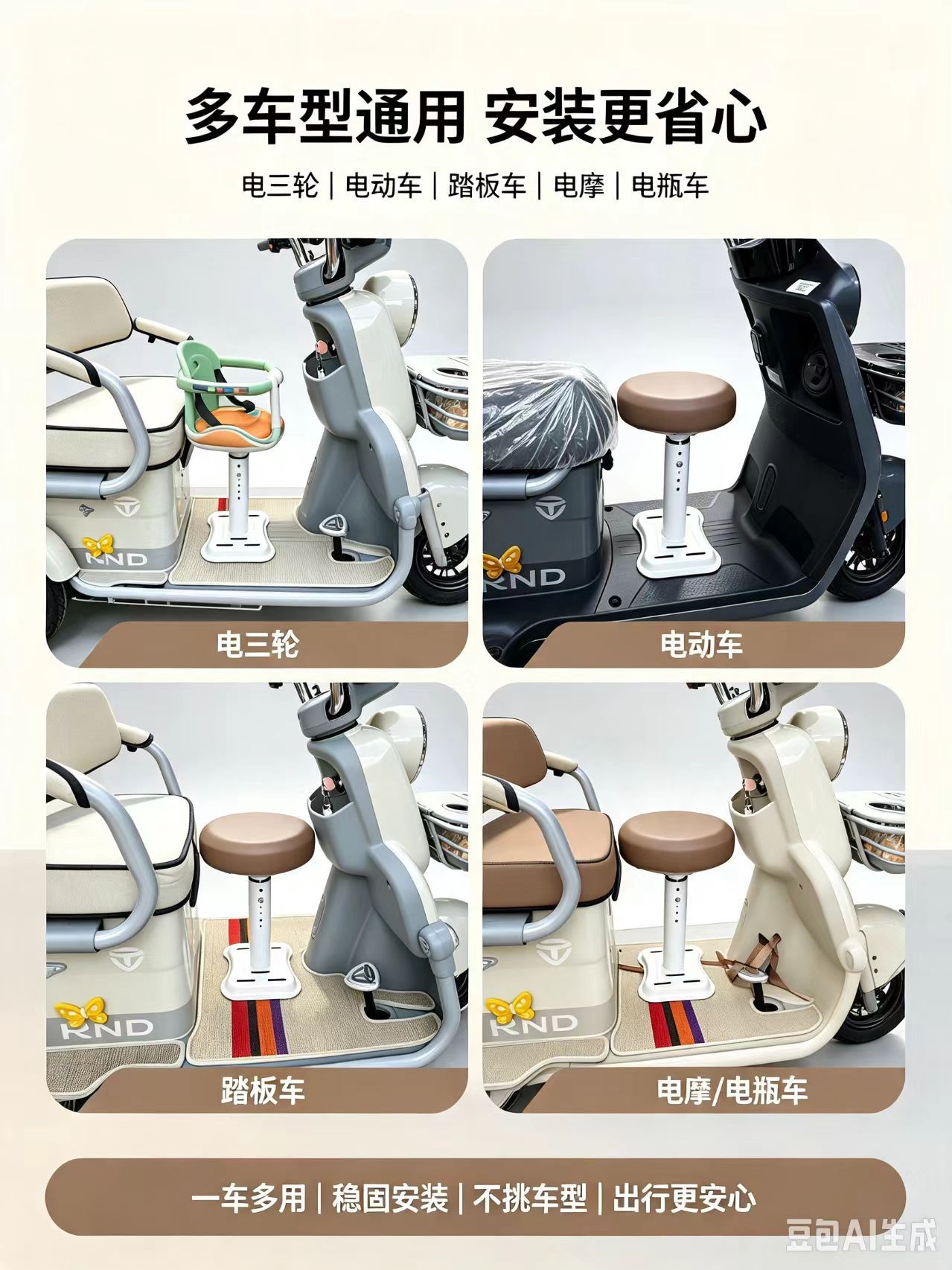 Front-mounted shock-absorbing child seat for electric vehicles, universal safety seat for electric motorcycles, electric tricycles, and battery-powered vehicles