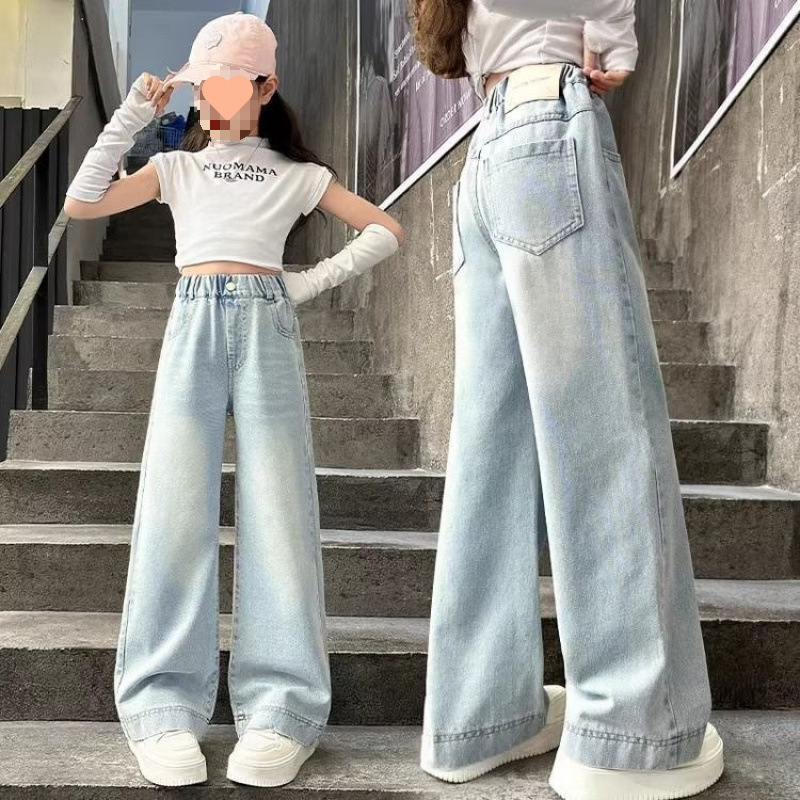 Girls' Pants Summer and Autumn 2025 New Summer Style Medium and Large Children's Fashionable Straight Wide-Leg Children's Jeans Summer