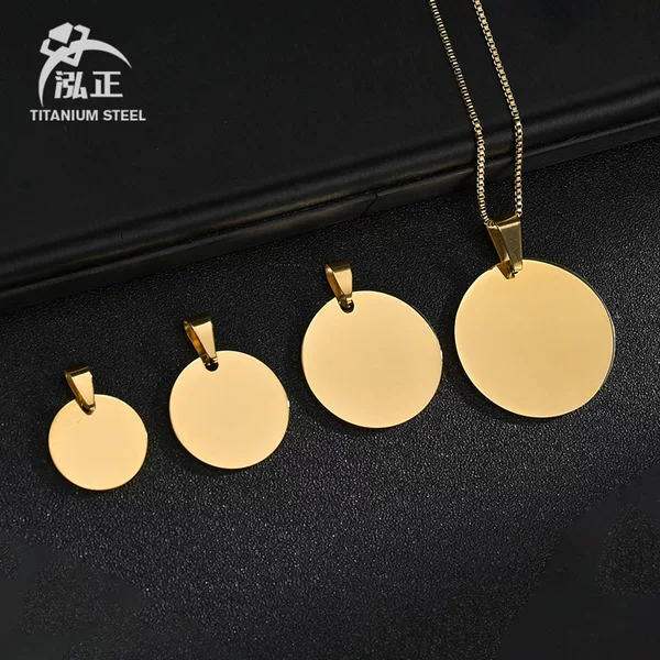 Simple Round Titanium Steel Military Tag Necklace Cross-Border Stainless Steel Smooth Round Tag Dog Tag Pendant Engraved Jewelry