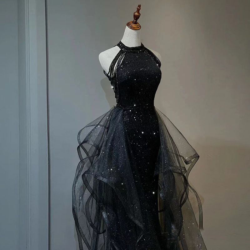 Black Evening Dress Light Luxury Niche Slimming High-end High-end Sense Annual Birthday Party Host Adult Ceremony Banquet Black Evening Dress Light Luxury Niche Slimming High-end High-end Sense Annual Birthday Party Host Adult Ceremony Banquet