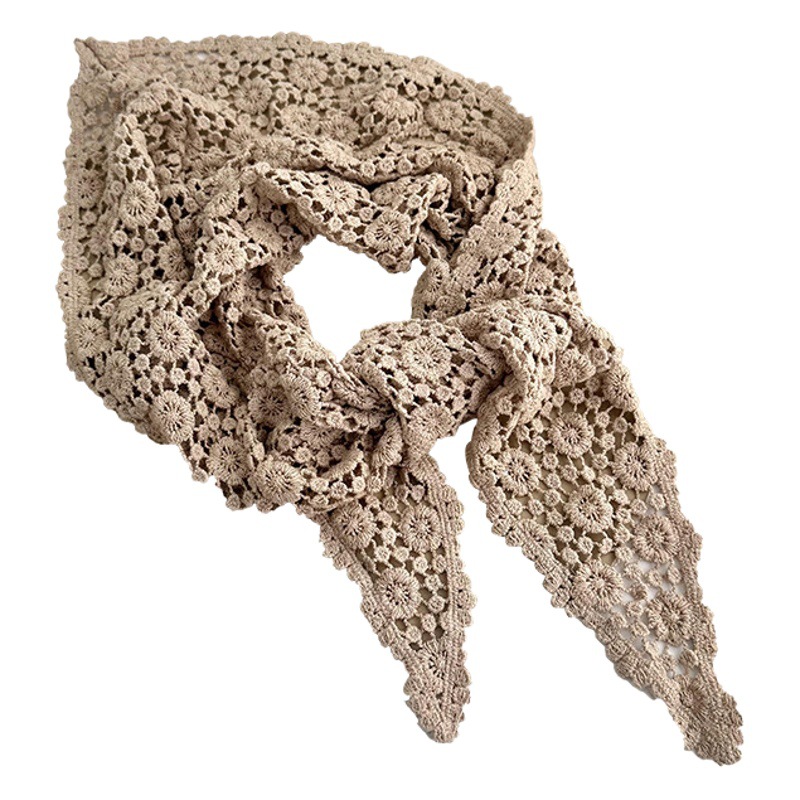 Pañuelo triangular de color sólido hueco de estilo coreano para mujer, turbante de ganchillo hecho a mano francés, bufanda decorativa de viaje para primavera y verano