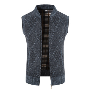 2022 autumn and winter sweater men's bottoming vest plus velvet coat knitted cardigan waistcoat all-match vest sweater men