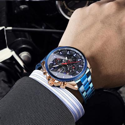 Una generación impermeable FORSINING tres ojos y seis agujas reloj mecánico automático para hombre reloj para hombre reloj con correa de acero