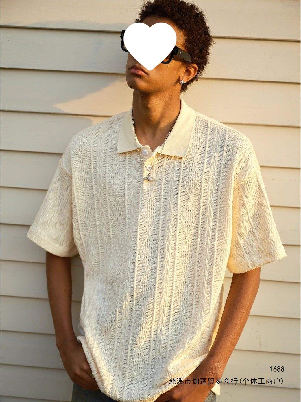 Old Money Style Retro Textured Short-Sleeve Polo Shirt with Collar, Trendy Summer Loose Fit, High Street Breathable Top