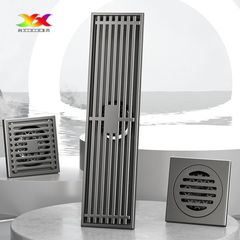 Stainless steel gun gray floor drain, bathroom deodorizing square long shower laundry drain core for wholesale