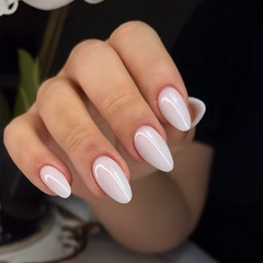 跨境穿戴甲短款杏仁甲白色簡約美甲片成品24片可拆卸指甲貼片