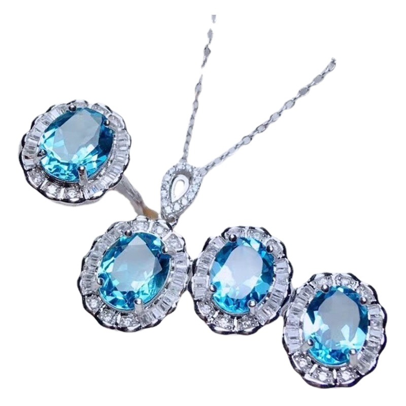 Internet celebridad mismo estilo Nueva imitación natural Topacio traje TikTok vivo popular colorido tesoro anillo pendientes colgante para las mujeres