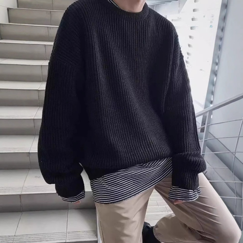 Fashion Striped Color Block Crew Neck Sweater for Men - Autumn/Winter Casual Matchable Knit Top Trendy