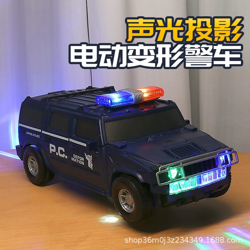 Transfronterizos niños deformación eléctrica policía Hummer robot juguete giratorio universal niño sonido y luz coche de música