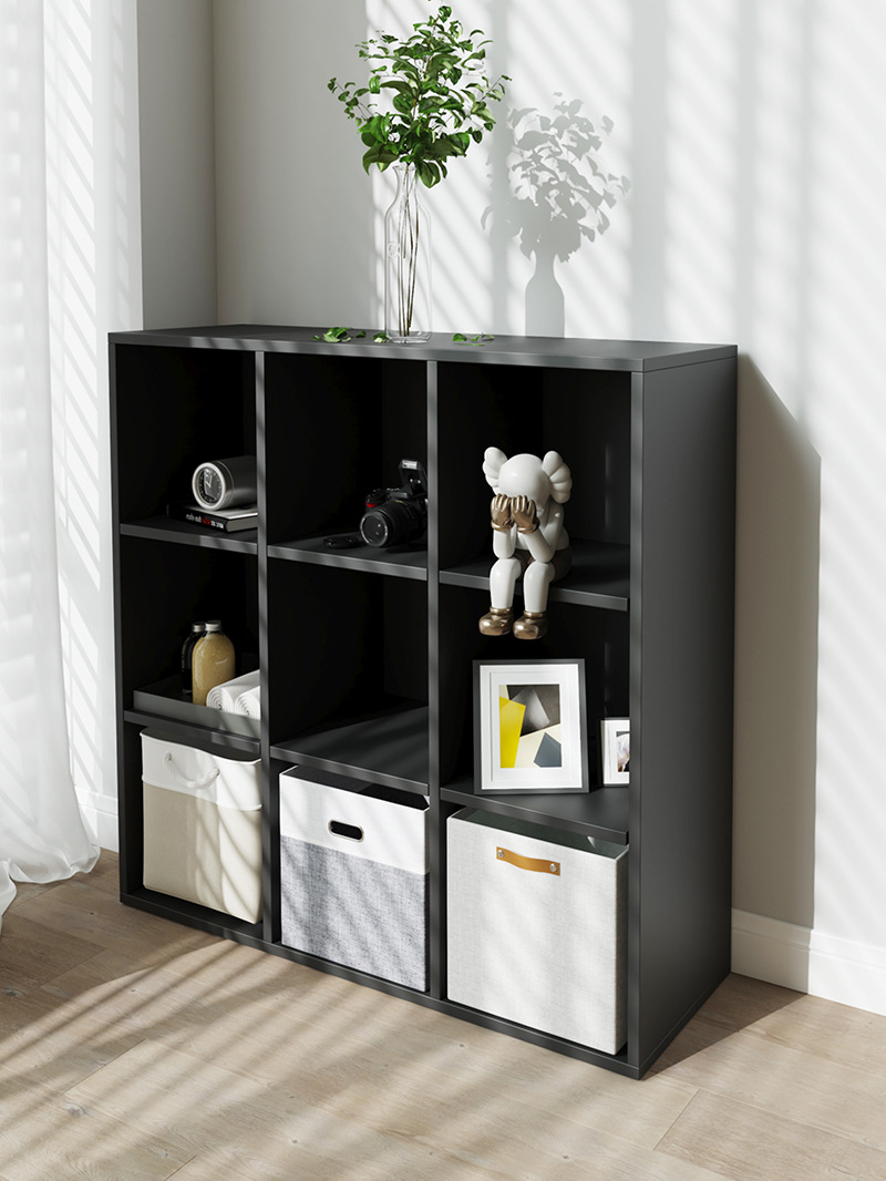 Black and White Grid Island Cabinet, Freestanding Square Bookshelf for Home and Office Use