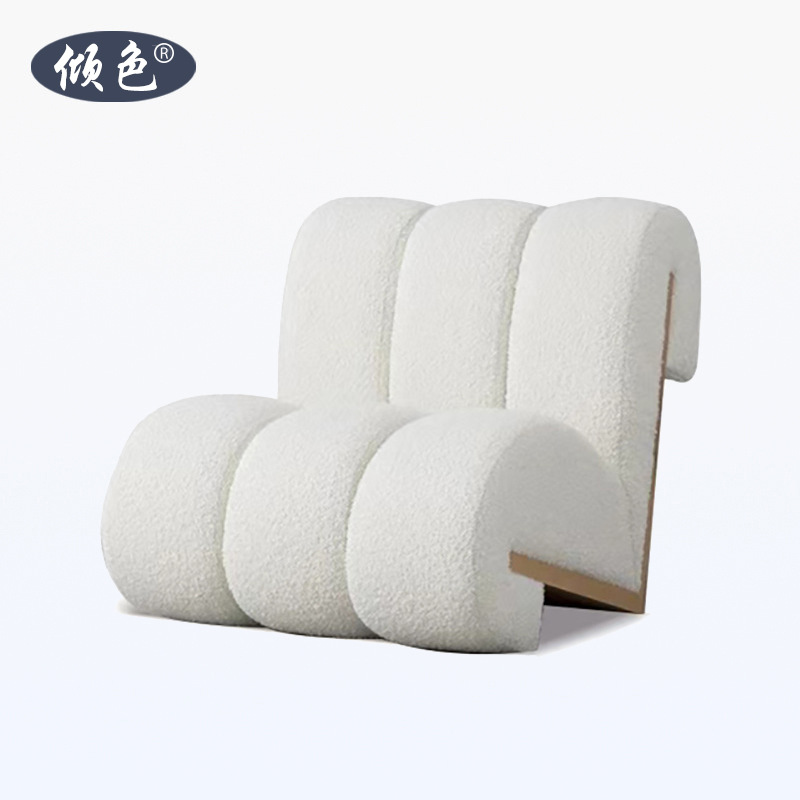 Sillón de Salón de Diseño Moderno y Simple, Estilo Wabi-Sabi, de Lana de Cordero, Hecho de Madera Maciza Ecológica