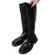 2024 autumn and winter new grape mother with washed horse leather boots round head thick bottom thick heel long tube knight boots women