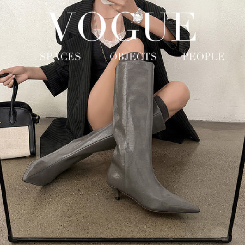 2026 New Spring and Autumn Genuine Leather Boots for Women, Long Boots with Pointed Toe, Thin High Heels, High Tube Riding Boots, Loose Straight Boots