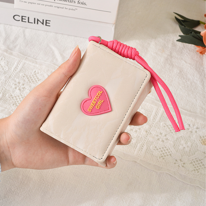 Cartera de cuerda ~ estilo coreano INS cartera de amor para mujeres cartera de damas corta simple al por mayor 30% descuento estudiantes
