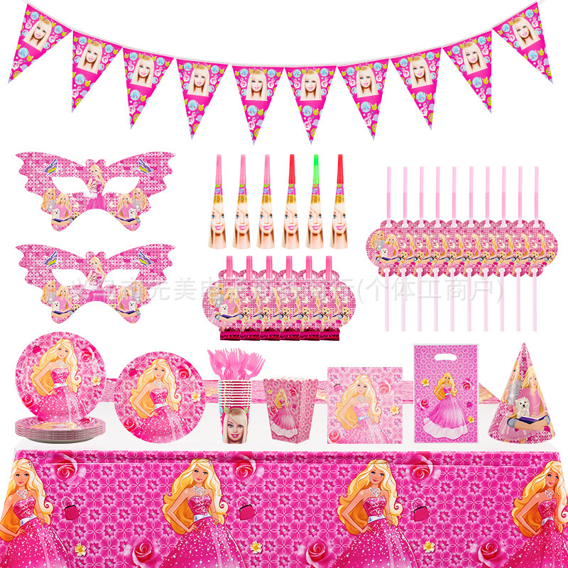 Amazon's New Barbie Princess Party Decoration Theme Handmade Disposable Tableware Tissue Paper Plate Set