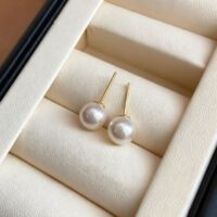 韩国fever施家正圆珍珠耳钉925银针轻奢高级感无耳洞耳夹小众耳饰