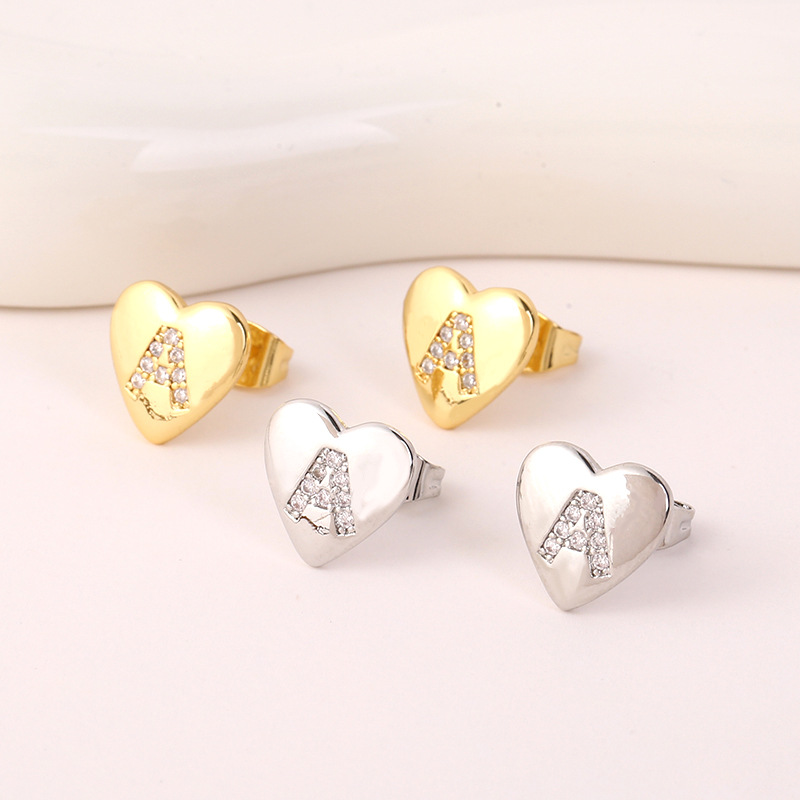5g Weight Copper Ear Needle Material 18K Gold Plated, White Gold Plated Plating Material Rhinestones Inlay Material Ear Studs Classification 1 Pair Quantity Daily Occasion Copper Material Letter, Heart Shape Pattern Women's Gender Inlay Design Simple Style Style 1 Pair Simple Style Letter Heart Shape Inlay Copper Rhinestones 18K Gold Plated White Gold Plated Ear Studs 无
