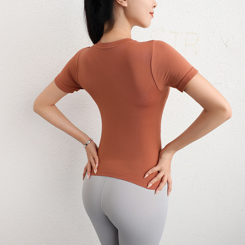 Summer Sexy Women's Short Sleeve Moisture-Wicking Exercise Top Fitness Running Elastic Tight Yoga Clothes