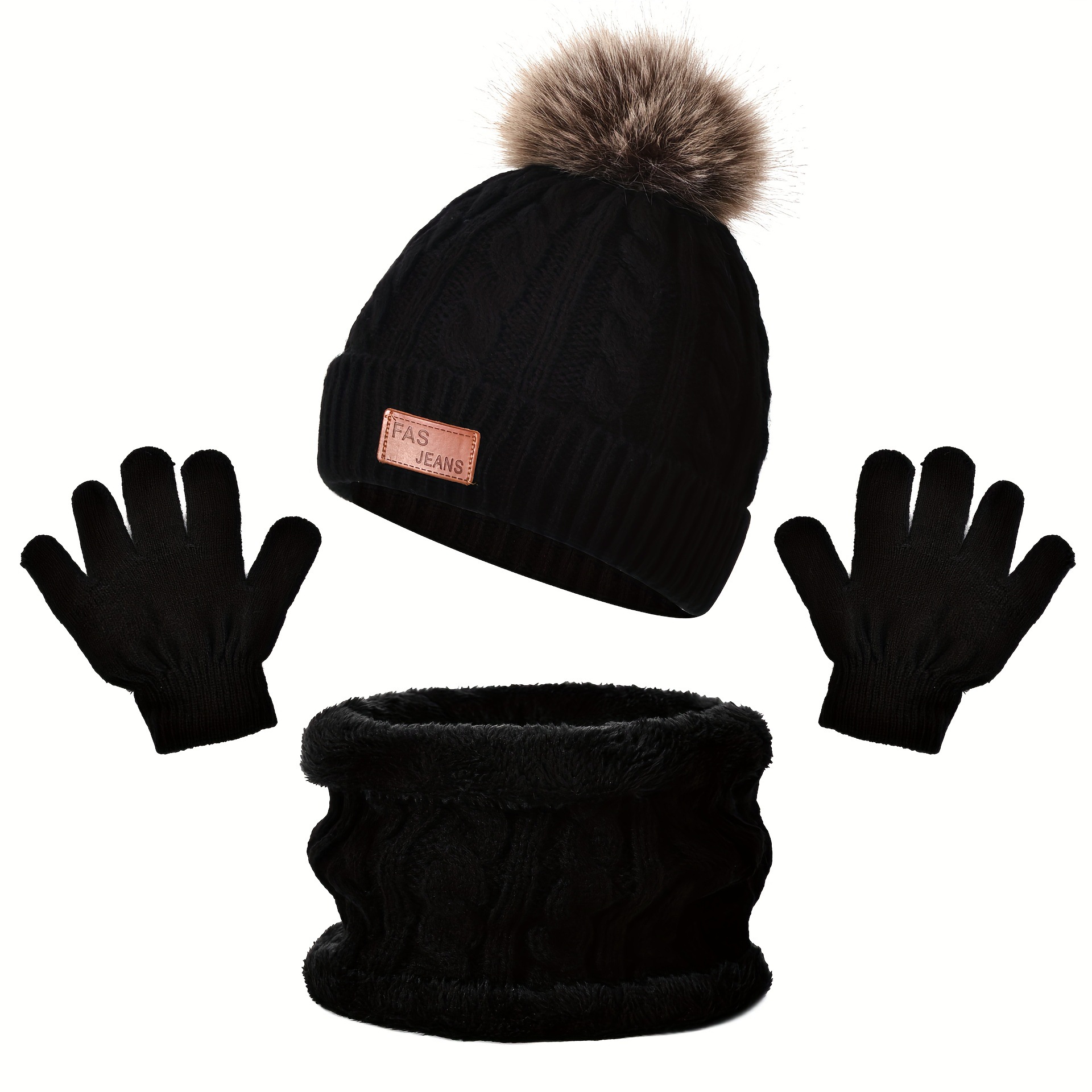 Conjunto de sombrero, bufanda y guantes para niños de tres piezas, estilo Europa/EE.UU., otoño/invierno