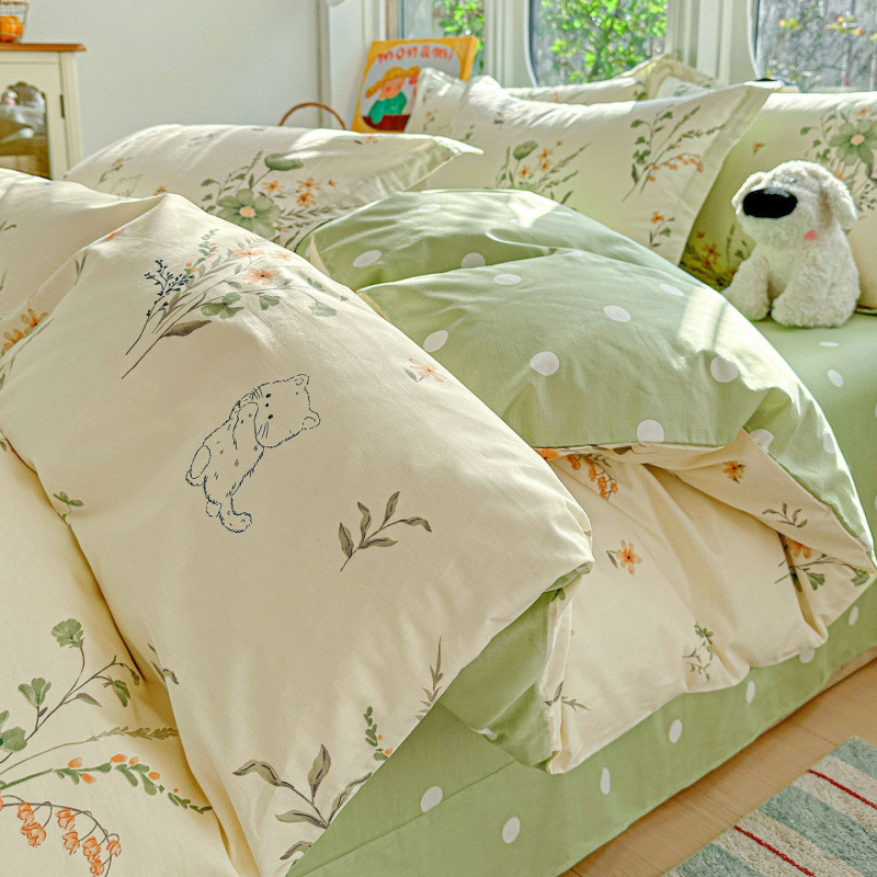 ins caricatura para niños algodón cama de cuatro piezas set 100 sábanas de flor de algodón sábanas