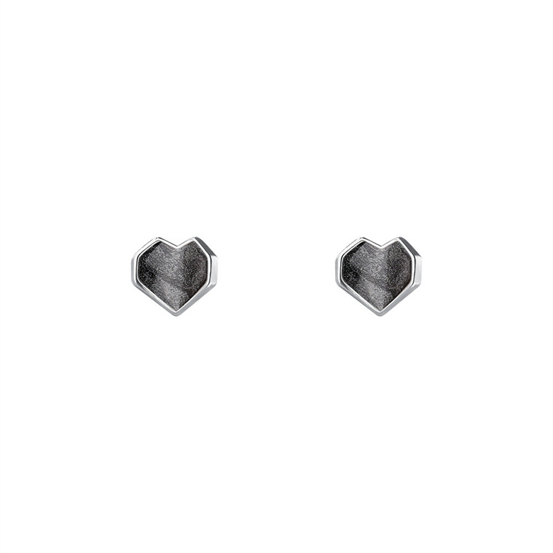 S pure silver heart-shaped for women, cute, compact, mini, niche design, drip oil color coded earrings_voghion.com