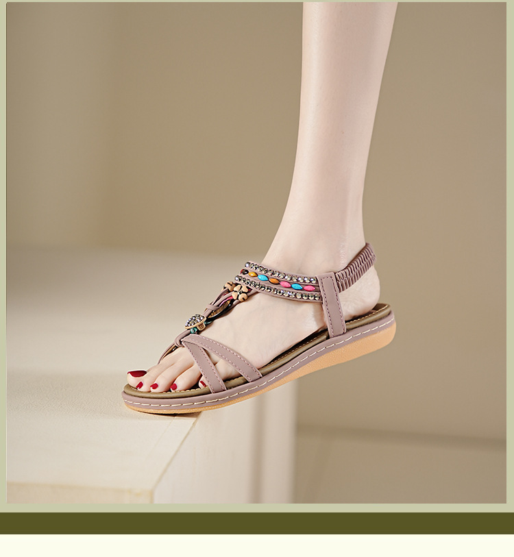 ielts run new summer 2025 spring and summer rhinestone casual seaside beach flat sandals women's comfortable all-matching 676- undefined