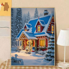 雪景房屋钻石画满钻新款手工画卧室学生新手钻石贴十字绣带框