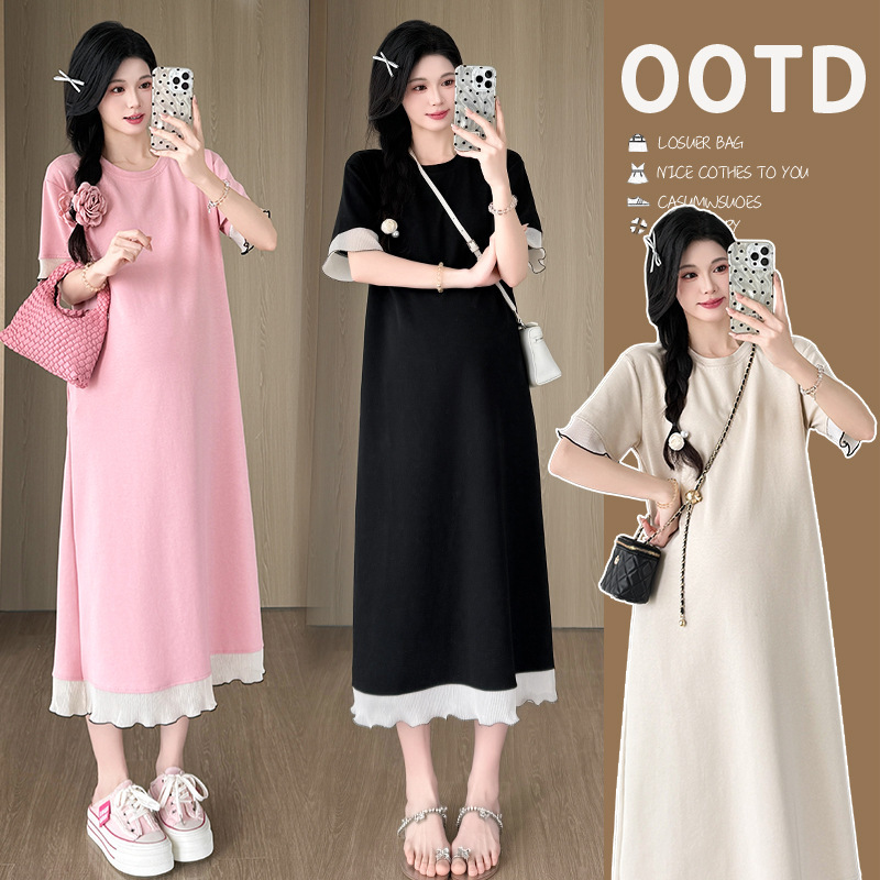 Maternity Summer Dress Fashionable Trendy Mom New Mid-Length Splicing Loose Slimming Elegant Casual Summer Skirt Maternity Summer Dress Fashionable Trendy Mom New Mid-Length Splicing Loose Slimming Elegant Casual Summer Skirt