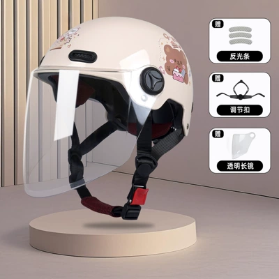 New National Standard 3C Safety Motosiklet kaskı (dəbilqə) - matt-khaki-cream-bear-transparent-long-mirror-class-a-new-national-standard-3c