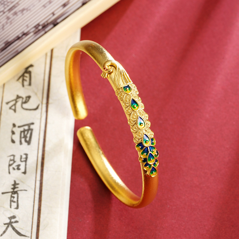 Vietnam Shajin Gufa esmalte azul Peacock brazalete abierto para mujeres étnicas no se desvanecerá el suministro de joyas versátiles