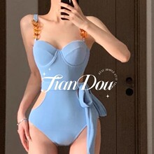 【玳瑁链条】高级气质性感连体泳衣遮肚显瘦纯欲小胸钢托聚拢网红