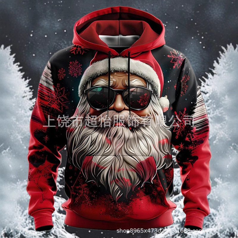 Cross-Border European and American Santa Claus Men's Fashion 3D Hoodie Holiday Street Clothing Christmas Hoodie Hooded Cross-Border European and American Santa Claus Men's Fashion 3D Hoodie Holiday Street Clothing Christmas Hoodie Hooded