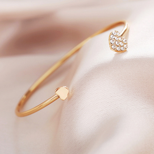 Eurasian cross-border fashion new women's open-mouth bracelet, diamond-embellished retro minimalist full-diamond heart-shaped jewelry Bracelet