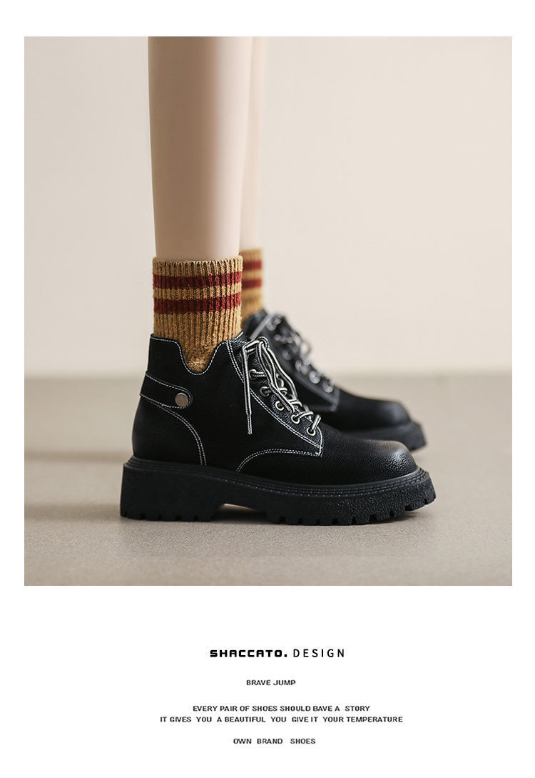 Versatile Women's Ankle Boots With Thick Sole Lace-up Autumn Style_voghion.com