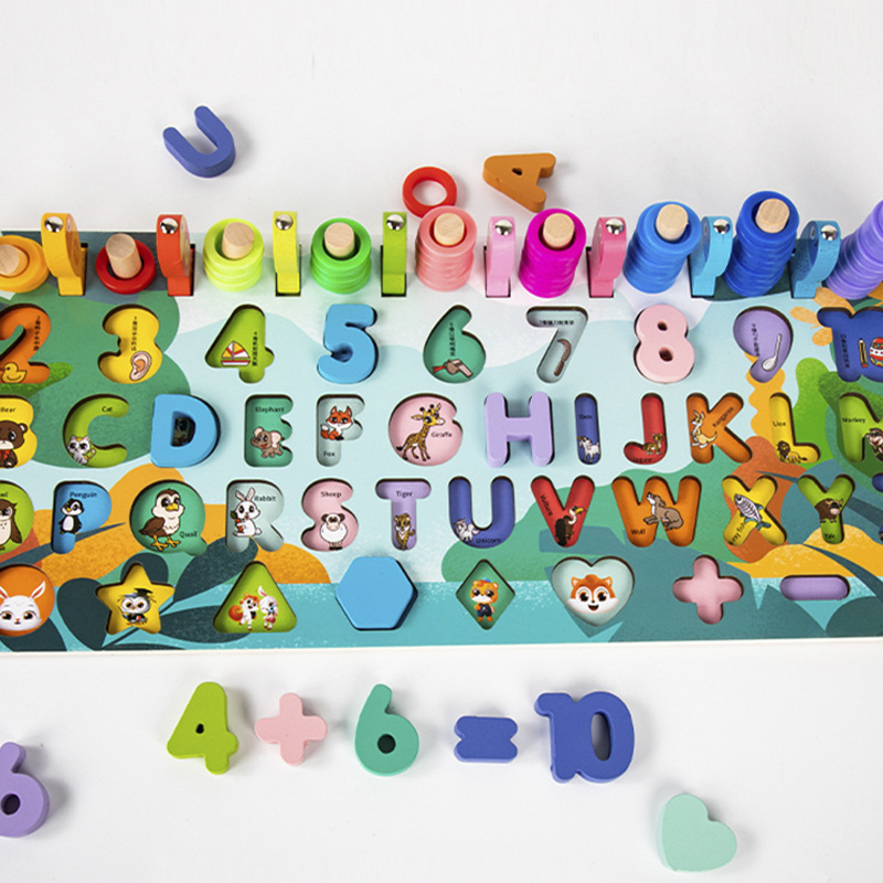 Diversión DE LOS NIÑOS letras y números madera a juego logarítmica bebé pesca forma cognición educación temprana juguetes educativos