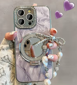 Sencillo florido 16ProMax Soporte de espejo de maquillaje iphone14 Funda para teléfono móvil Apple 15 Mujer 14 Lujo ligero 16