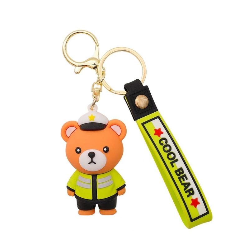 漫画かわいい警察クマキーホルダー人形キーチェーンカップル車のキーペンダントスクールバッグペンダントギフト|undefined