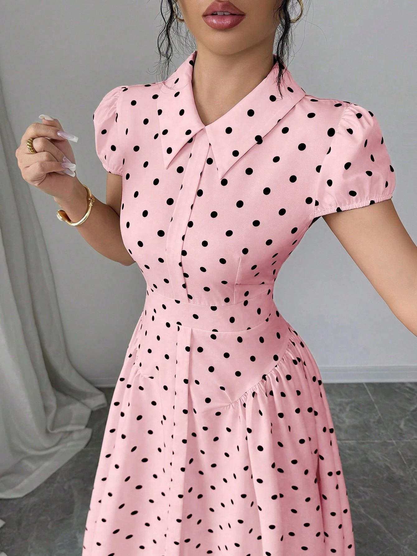 New Women's Polka Dot Dress Short Sleeve Summer Style French Retro Slimming Elegant Long Dress For Youthful Fashion_ecoleips.com