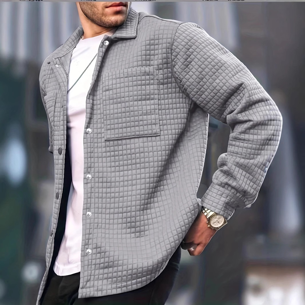 2025 Aliexpress Hot Selling European and American Men's Fashion Casual Plus Size Men's Cardigan Small Checkered Long Sleeve Shirt Jacket