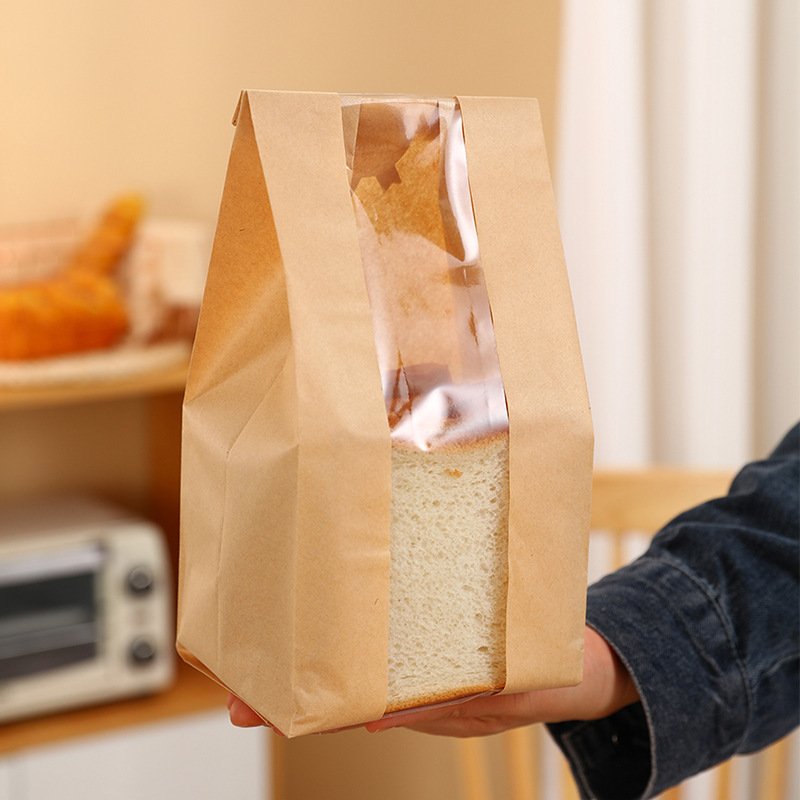 尖底开窗袋牛皮纸袋现货加印烘焙食品袋长条法棍毛毛虫面包袋|undefined