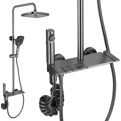 All-copper gun gray piano shower set home bathroom shower shower head with cold and hot pressure boost overhead shower