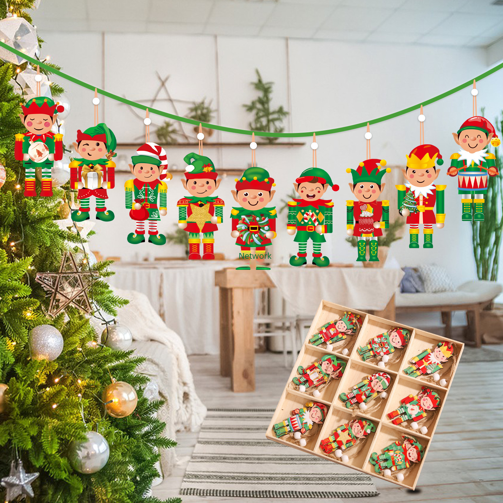 Maison & Jardin nouveau Noël Jiugongge 18PCs pendentif en bois elfe Grinch poupée bonhomme en pain d'épice décorations_voghion.com