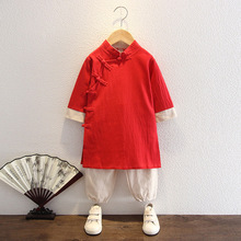 汉服男童中国风红色长袍古装公子童装两件套宝宝抓周礼服儿童唐装