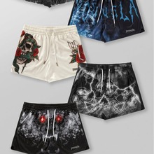 新美式运动短裤男骷髅头不过膝网眼速干透气跑步沙滩健身四分短裤