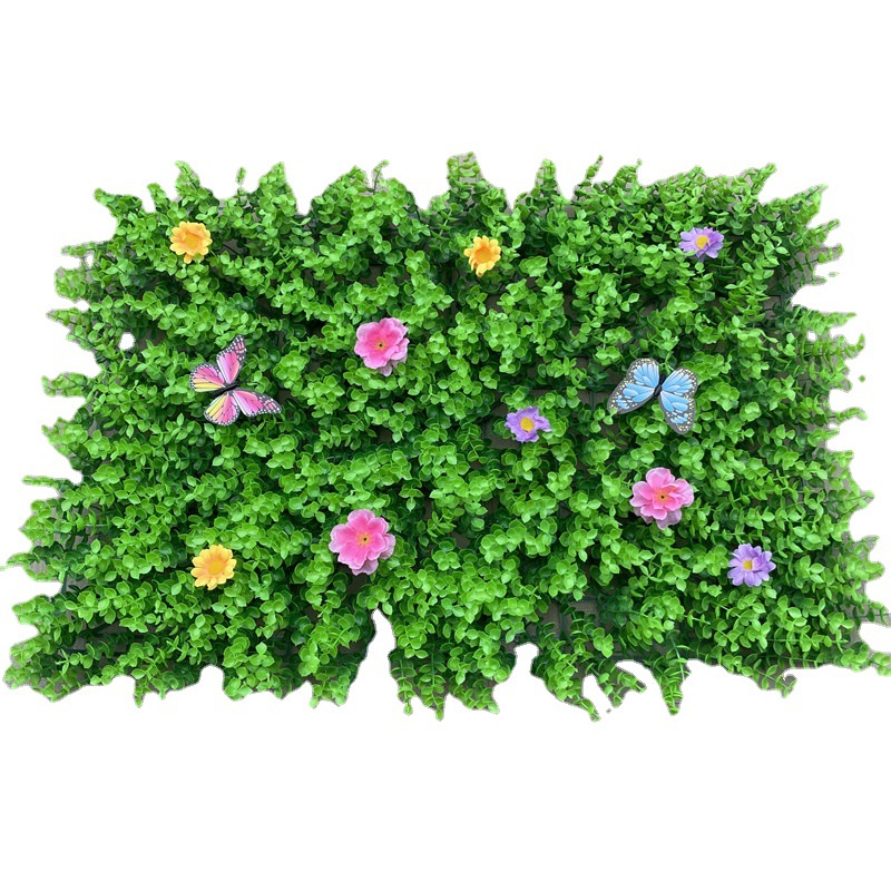 Césped artificial césped grande con cinturón de flores mariposa artificial césped plástico artificial flores falsas y plantas ventana balcón decoración hierba falsa