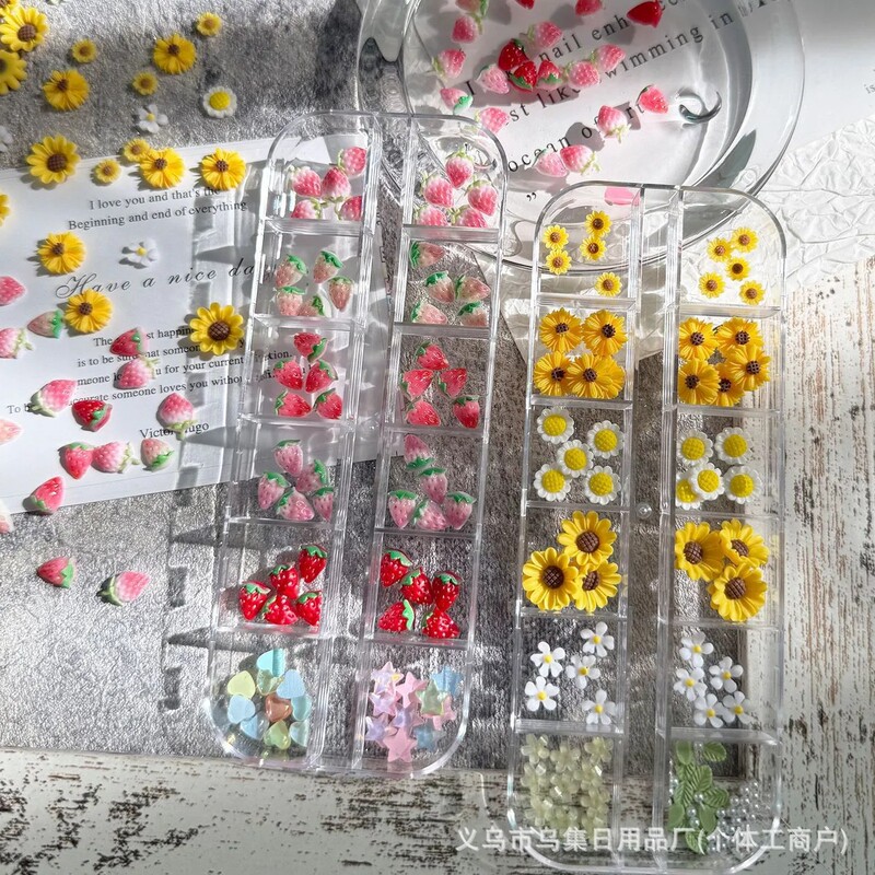 Cartoon Cute Sunflower Daisy Summer Fresh Gradient Strawberry Fruit Nail Art Wearable Nails Accessories DIY Cartoon Cute Sunflower Daisy Summer Fresh Gradient Strawberry Fruit Nail Art Wearable Nails Accessories DIY